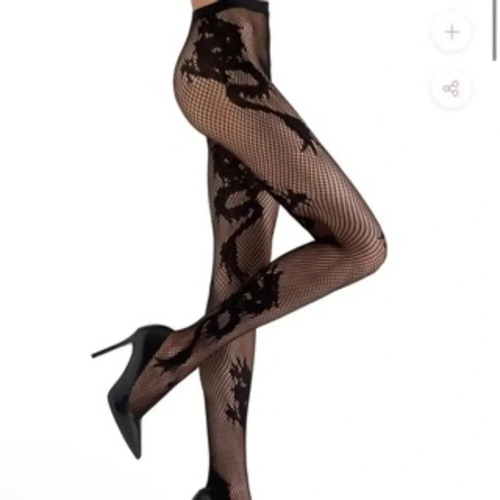 Natori Dragon Toss Net Tights Black Fishnet Halloween Cosplay Sexy XL New OOS